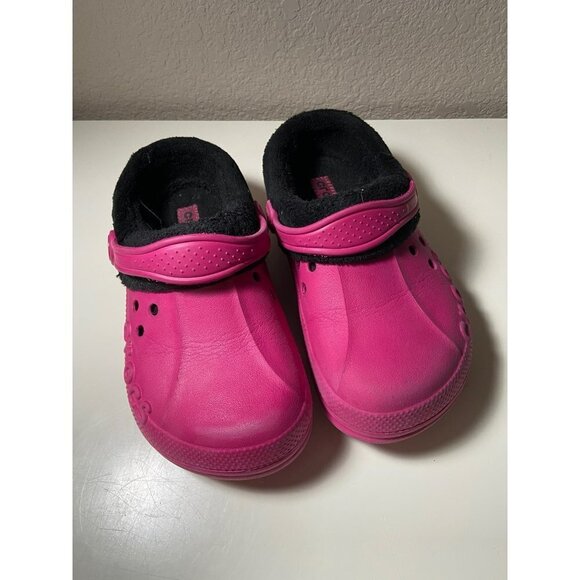 Crocs | Pink Black Fuzzy Clogs Sz 12-13‎ Shoes - Picture 1 of 5